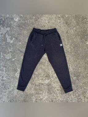 Adidas Originals Trefoil Essential Joggers Mens M Black Relaxed Fit Zip Pockets